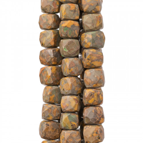Indische Steine, maschinengeschnittener Würfel, facettierter Draht, 14–15 cm Durchmesser, 8–10 mm braun gefleckter Jaspis