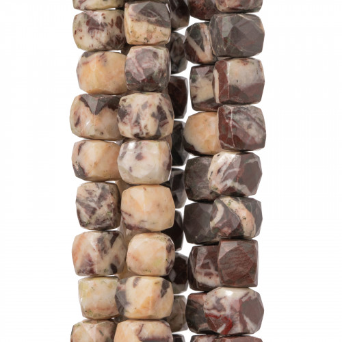 Indische Steine, maschinengeschnittener Würfel, facettierter Draht, 14–15 cm Durchmesser, 8–10 mm Zebra-Jaspis