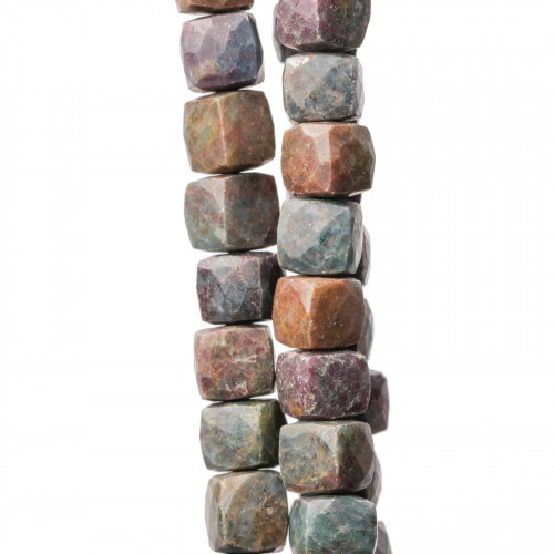 Indische Steine, maschinengeschnittener Würfel, facettierter Draht, 14–15 cm Durchmesser, 8–10 mm Jaspis
