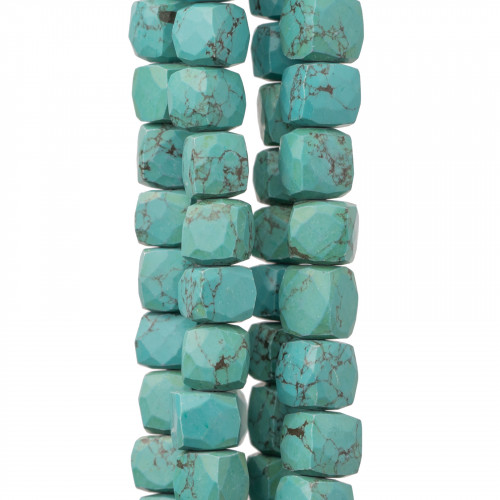 Indian Stones MachineCut Cube Faceted Wire 14-15cm Diameter 8-10mm Magnesite Aulite Turquoise