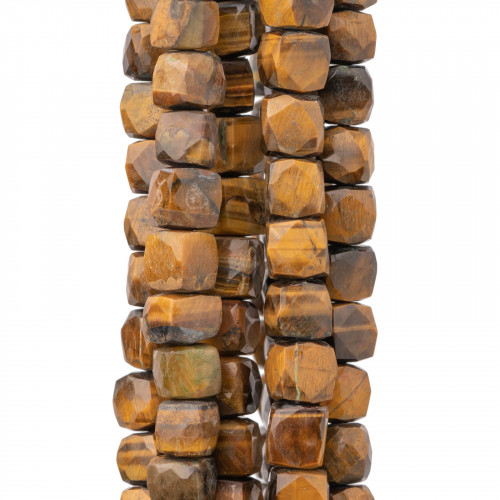 Indische Steine, maschinengeschnittener Würfel, facettierter Draht, 14–15 cm Durchmesser, 8–10 mm Tigerauge