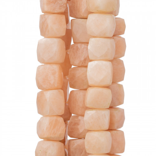Indische Steine, maschinengeschnittener Würfel, facettierter Draht, 14–15 cm Durchmesser, 8–10 mm rosa Mondstein