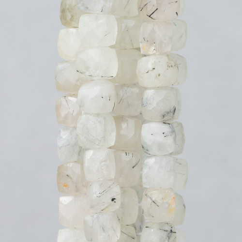 Indische Steine, maschinengeschnittener Würfel, facettierter Draht, 14–15 cm Durchmesser, 8–10 mm zerkratzter Quarz
