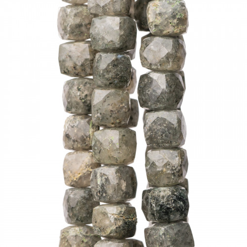 Indian Stones MachineCut Cube Faceted Wire 14-15cm Diameter 8-10mm Raw Grey Quartz