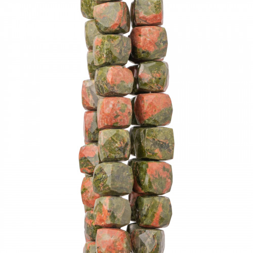 Indische Steine, maschinengeschnittener Würfel, facettierter Draht, 14–15 cm Durchmesser, 8–10 mm Unakit