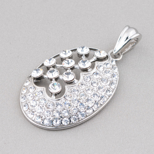 Pendentif ovale en laiton avec zircons 22x50mm