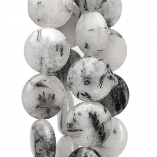 Μαύρος Rutilated Quartz (Scratched Tourmaline Quartz) Στρογγυλός Επίπεδος Λείος 25mm