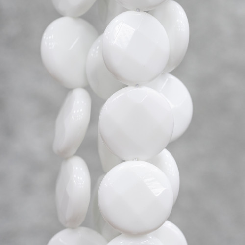 White Agate Round Flat Faceted 35mm
