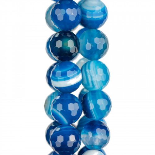 Faceted Intense Blue Striated Agate 16mm