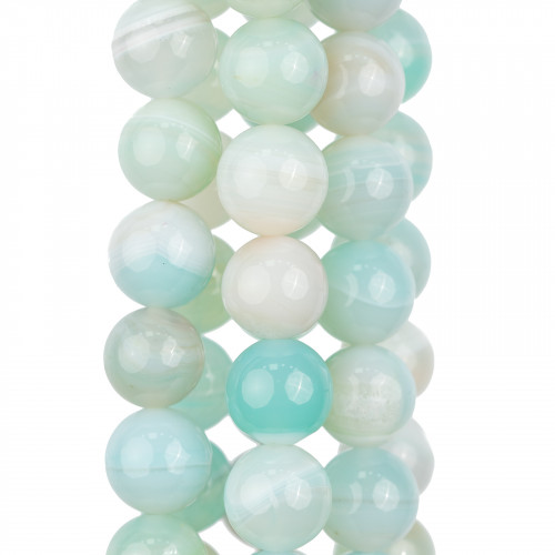 Light Blue Striped Agate Smooth Round 14mm Clear