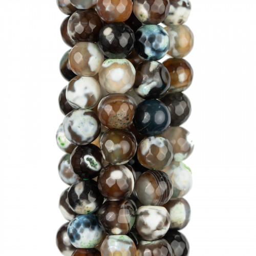 Fire Agate Brown Gradient Green Faceted 10mm