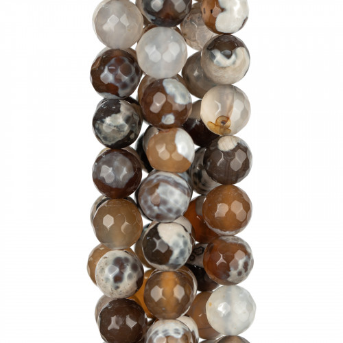 Faceted Brown Fire Agate 08mm White