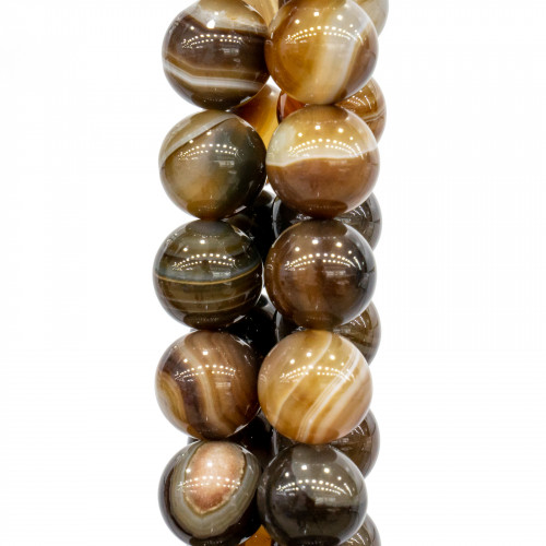 Brown Striped Agate Round Smooth 14mm