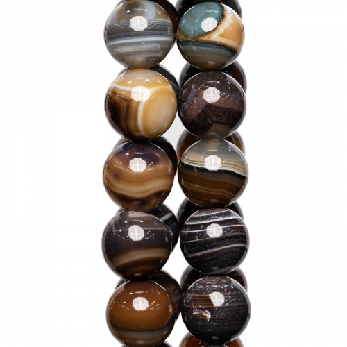 Striped Brown Agate Round Smooth 18mm Grey
