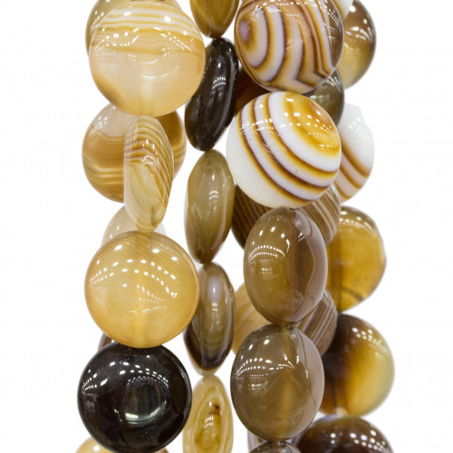 Striped Brown Agate Round Flat Smooth 16mm