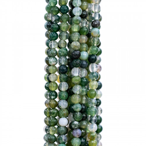 Indian Moss Agate Smooth Round 03mm 80cm Wire 5 Necklaces
