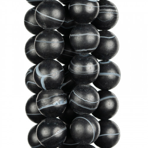 Matt Satin Black Agate (Matte) Smooth Round 12mm