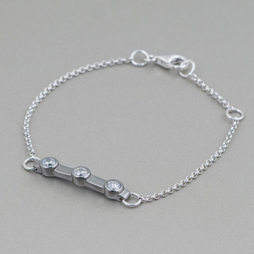 Pulsera De Plata 925 Diseño Italia Con 3 Circonitas Longitud 19cm-16,5cm Rodiada Y Bruñida