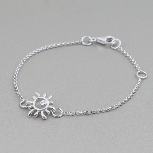 925 Silver Bracelet Design Italy With Centerpiece 14mm Length 19cm-16.5cm Rhodium Plated