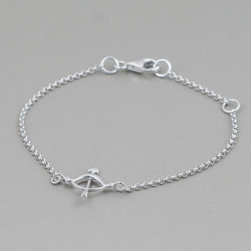 925 Silver Bracelet Design Italy With Central Bow And Arrow Length 19cm-16.5cm Rhodium Plated