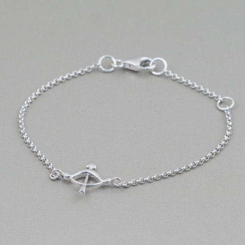 Bracelet en argent 925 design italien avec nœud central et flèche longueur 19 cm-16,5 cm plaqué rhodium