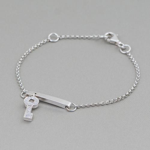 925 Silver Bracelet Design Italy With Central Key Length 19cm-16.5cm Rhodium Plated