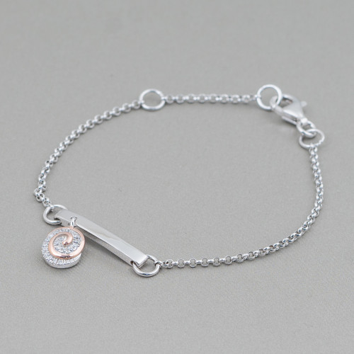 Bracciale Di Argento 925 Design Italy Con Centale Chiocciola Lunghezza 19cm-16,5cm Rodiato