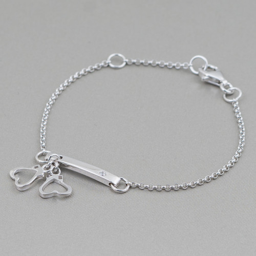 Armband aus 925er Silber, Design Italien, mit zentralem Doppelherz, Länge 19 cm – 16,5 cm, rhodiniert