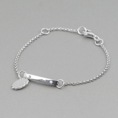 925 Silver Bracelet Design Italy With Ghost Centerpiece Length 19cm-16.5cm Rhodium Plated