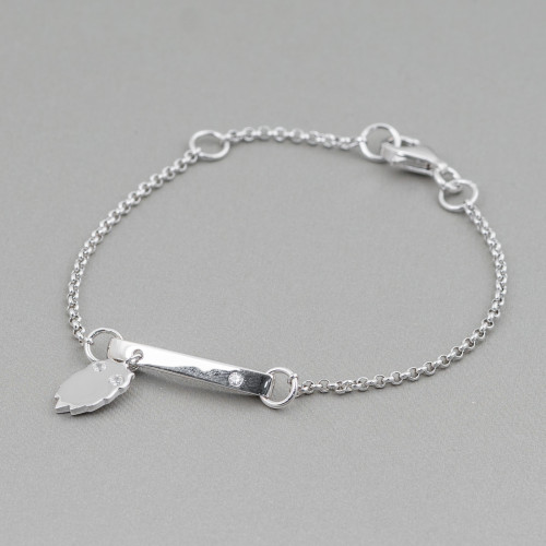 Bracciale Di Argento 925 Design Italy Con Centale Fantasmino Lunghezza 19cm-16,5cm Rodiato