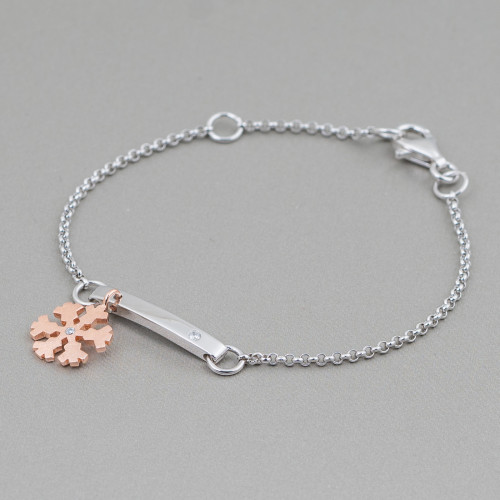 Pulsera De Plata 925 Diseño Italia Con Rosa Central Copo De Nieve