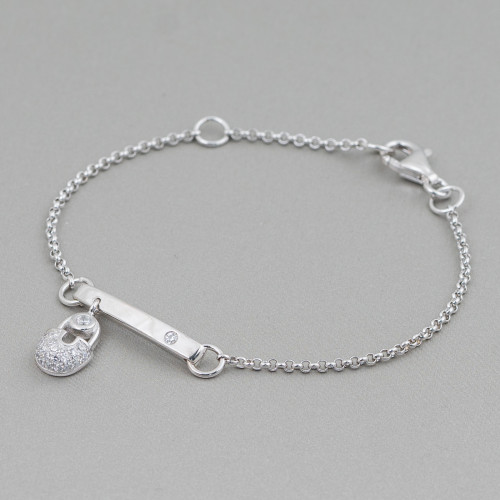 925 Silver Bracelet Design Italy With Central Padlock Length 19cm-16.5cm Golden