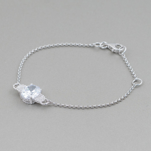 925 Silver Bracelet Design Italy With Central Pendant Length 19cm-16.5cm Rhodium Plated