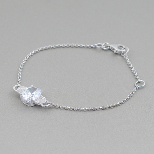 Armband aus 925er Silber, Design Italien, mit zentralem Anhänger, Länge 19 cm – 16,5 cm, rhodiniert