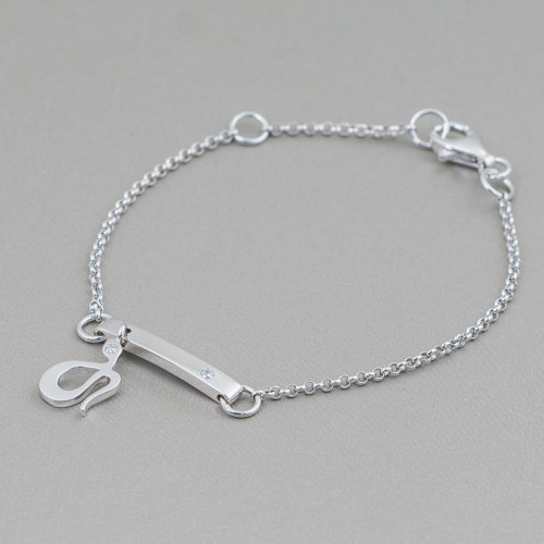 925 Silver Bracelet Design Italy With Central Snake Length 19cm-16.5cm Rhodium Plated