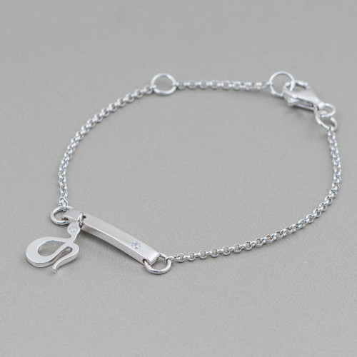 Armband aus 925er Silber, Design Italien, mit zentraler Schlange, Länge 19–16,5 cm, rhodiniert