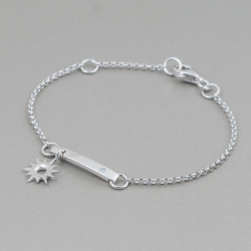925 Silver Bracelet Design Italy With Central Sun Length 19cm-16.5cm Rhodium Plated