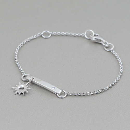 Bracciale Di Argento 925 Design Italy Con Centale Sole Lunghezza 19cm-16,5cm Rodiato