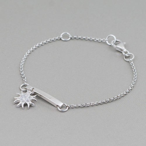 925 Silver Bracelet Design Italy With Central Sun Coat of Arms Length 19cm-16.5cm Rhodium Plated