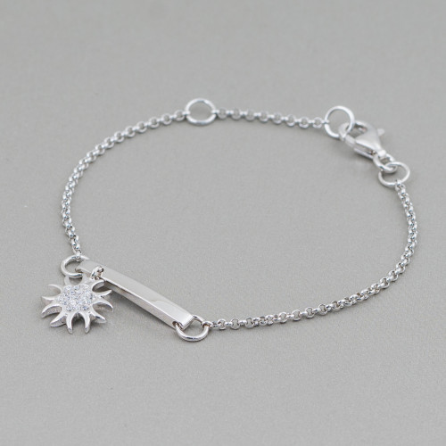 Pulsera De Plata 925 Diseño Italia Con Sol Central Escudo Largo 19cm-16.5cm Chapado En Rodio