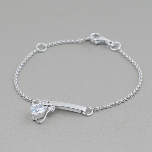 925 Silver Bracelet Design Italy With Central 14x25mm Length 19cm-16.5cm Rhodium Plated