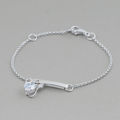 925 Silver Bracelet Design Italy With Central 14x25mm Length 19cm-16.5cm Rhodium Plated