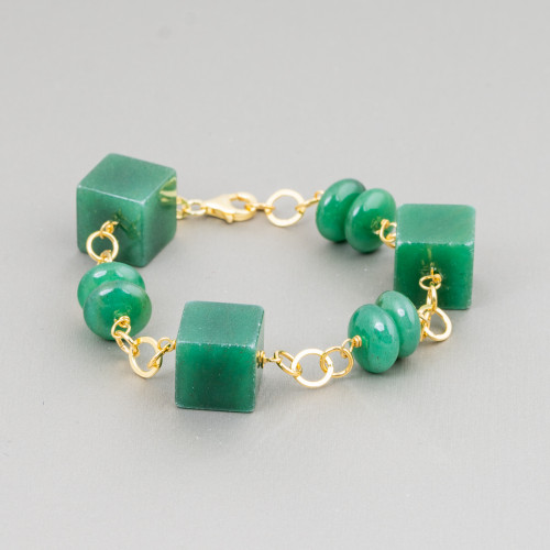 Gold Plated 925 Silver Bracelet With Chain Circles And Aventurine Cube And Rondelle 22cm