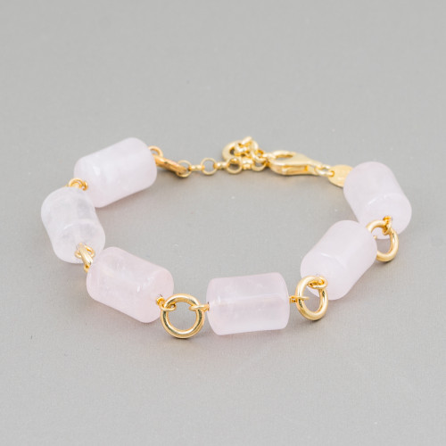 Gold Plated 925 Silver Bracelet With Rose Quartz And Freshwater Pearls