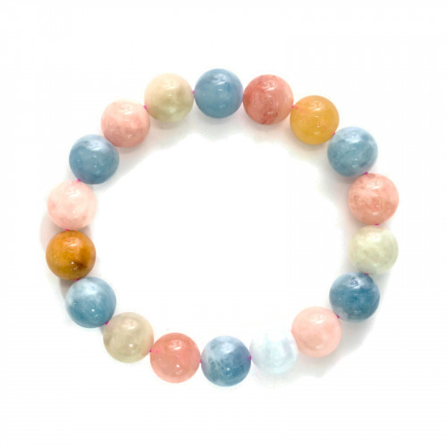 Pulsera Beryl Multicolor Aguamarina Morganita Redonda 12mm