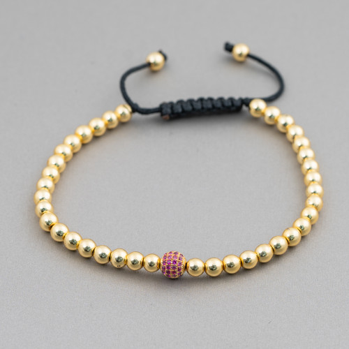Bracelet Hématite et Zircon avec Fermoir Up-Down 1pc Doré Rouge