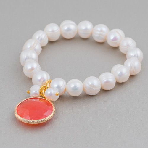 Bracelet de perles d'eau douce de 11 mm avec pendentif oeil de chat orange MOD4