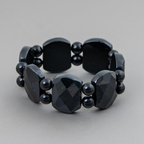 24mm Faceted Onyx Gemstone Bar Bracelet