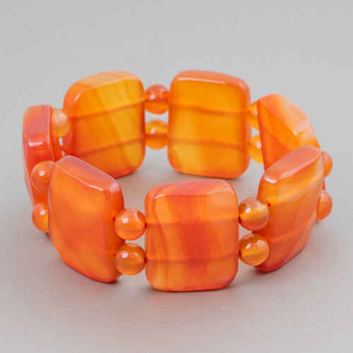 Gemstone Bar Bracelet 26mm Carnelian Faceted Rectangle 26x16mm Clear