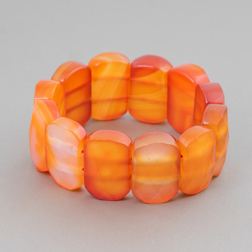 Gemstone Bar Bracelet 26mm Carnelian Faceted Rectangle 26x18mm Clear